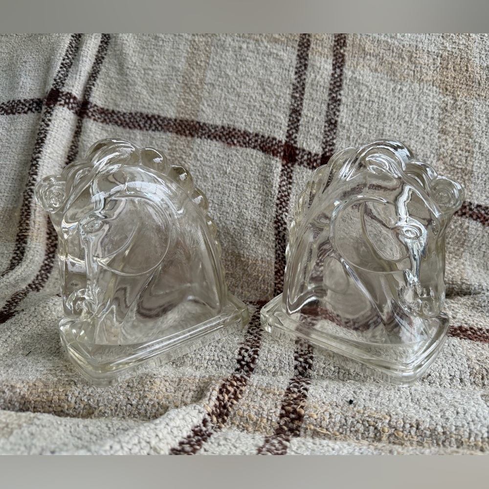 Vintage Federal Glass Horse Head Bookends